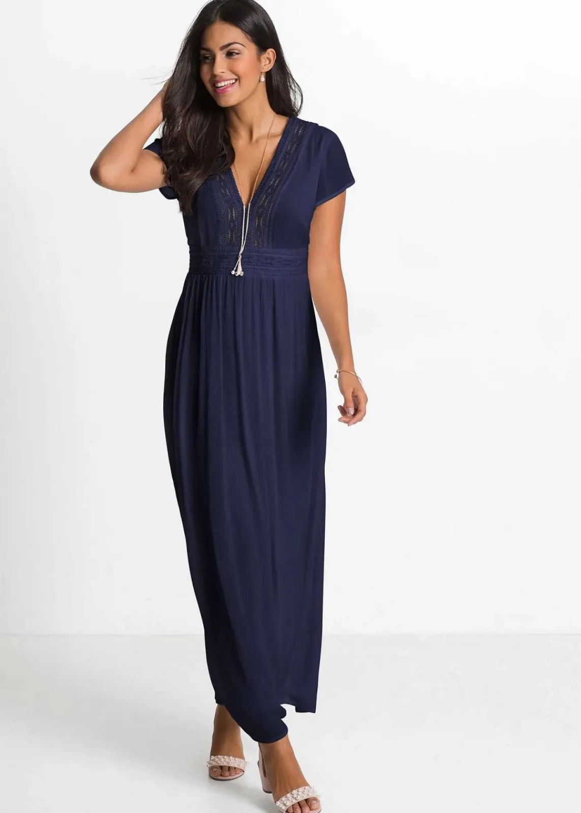 bonprix Kleider|Nachhaltigere Materialien^Maxikleid aus fließender Viskose dunkelblau