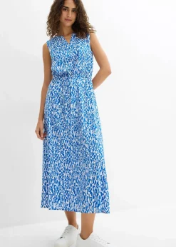 bonprix Nachhaltigere Materialien|Kleider^Maxikleid aus fließender Viskose azurblau/wollweiß