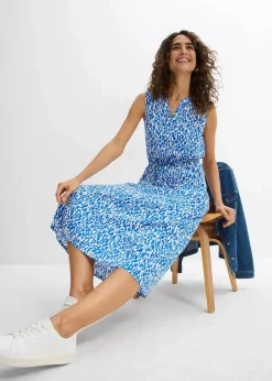 bonprix Nachhaltigere Materialien|Kleider^Maxikleid aus fließender Viskose azurblau/wollweiß