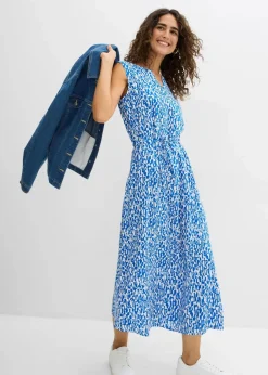 bonprix Nachhaltigere Materialien|Kleider^Maxikleid aus fließender Viskose azurblau/wollweiß