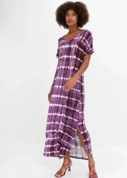 bonprix Nachhaltigere Materialien|Kleider^Maxikleid aus fließender Viskose lila/weiß bedruckt