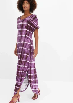 bonprix Nachhaltigere Materialien|Kleider^Maxikleid aus fließender Viskose lila/weiß bedruckt