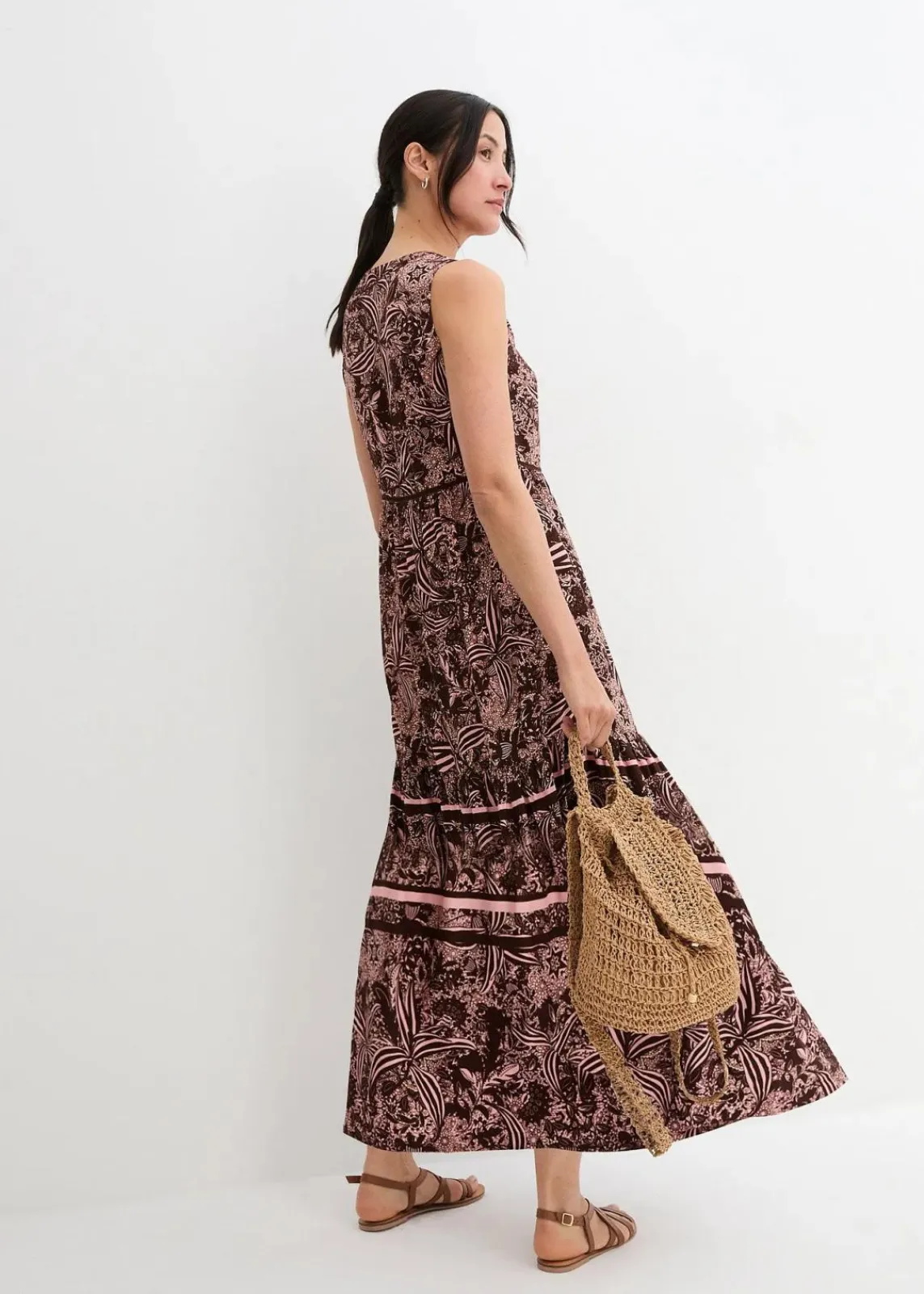bonprix Nachhaltigere Materialien|Kleider^Maxikleid aus fließender Viskose dunkelbraun floral