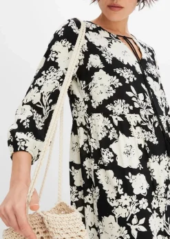 bonprix Bekleidung·Pullover & Strickjacken|Kleider^Maxikleid aus fließender Viskose schwarz/creme geblümt