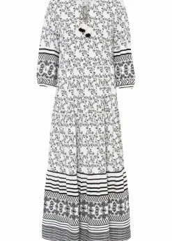 bonprix Nachhaltigere Materialien|Kleider^Maxikleid aus fließender Viskose weiß/schwarz graphisch bedruckt