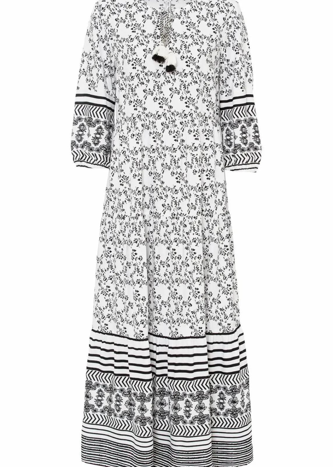 bonprix Nachhaltigere Materialien|Kleider^Maxikleid aus fließender Viskose weiß/schwarz graphisch bedruckt