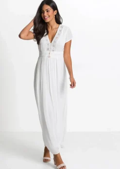 bonprix Nachhaltigere Materialien|Kleider^Maxikleid aus fließender Viskose wollweiß