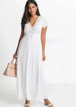 bonprix Nachhaltigere Materialien|Kleider^Maxikleid aus fließender Viskose wollweiß