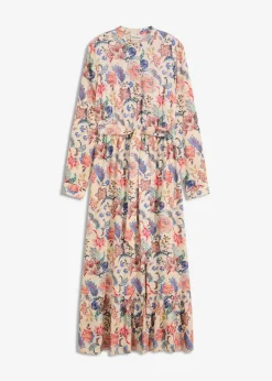 bonprix Nachhaltigere Materialien|Kleider^Maxikleid aus fließender Viskose beige/blau/braun geblümt
