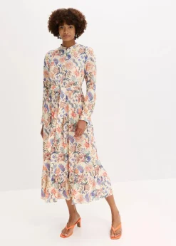 bonprix Nachhaltigere Materialien|Kleider^Maxikleid aus fließender Viskose beige/blau/braun geblümt
