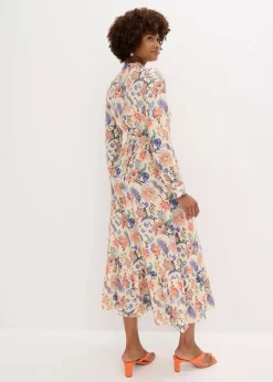 bonprix Nachhaltigere Materialien|Kleider^Maxikleid aus fließender Viskose beige/blau/braun geblümt