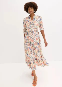 bonprix Nachhaltigere Materialien|Kleider^Maxikleid aus fließender Viskose beige/blau/braun geblümt