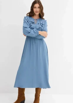 bonprix Bekleidung·Pullover & Strickjacken|Kleider^Maxikleid aus fließender Viskose wellenblau