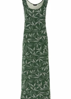 bonprix Nachhaltigere Materialien|Kleider^Maxikleid aus fließender Viskose dunkelgrün/wollweiß bedruckt