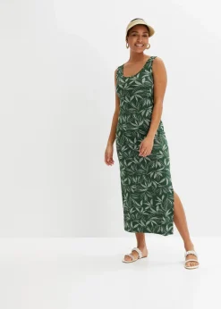 bonprix Nachhaltigere Materialien|Kleider^Maxikleid aus fließender Viskose dunkelgrün/wollweiß bedruckt
