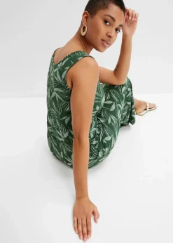 bonprix Nachhaltigere Materialien|Kleider^Maxikleid aus fließender Viskose dunkelgrün/wollweiß bedruckt