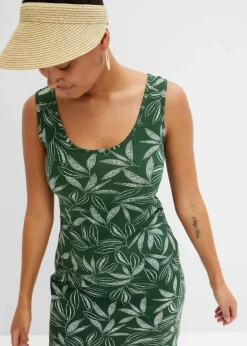 bonprix Nachhaltigere Materialien|Kleider^Maxikleid aus fließender Viskose dunkelgrün/wollweiß bedruckt