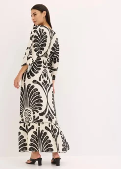bonprix Bekleidung·Pullover & Strickjacken|Kleider^Maxikleid aus fließender Viskose schwarz/wollweiß bedruckt