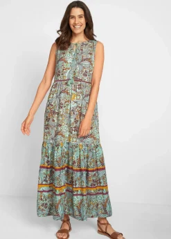 bonprix Bekleidung·Pullover & Strickjacken|Kleider^Maxikleid aus fließender Viskose seegrün floral