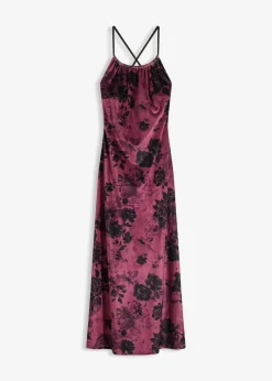 bonprix Bekleidung·Pullover & Strickjacken|Festliche Mode^Maxikleid aus glänzendem Samt weinrot floral