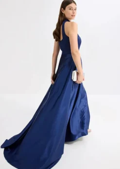 bonprix Bekleidung·Pullover & Strickjacken|Festliche Mode^Maxikleid aus glänzendem Satin mit Spitze mitternachtsblau