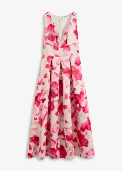 bonprix Bekleidung·Pullover & Strickjacken|Festliche Mode^Maxikleid aus glänzendem Satin weiß/hellrot floral