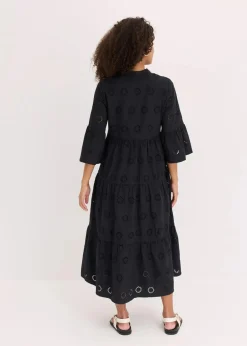 bonprix Kleider^Maxikleid aus reiner Baumwolle mit Lochstickerei schwarz