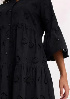 bonprix Kleider^Maxikleid aus reiner Baumwolle mit Lochstickerei schwarz