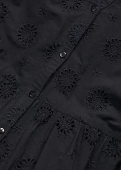 bonprix Kleider^Maxikleid aus reiner Baumwolle mit Lochstickerei schwarz
