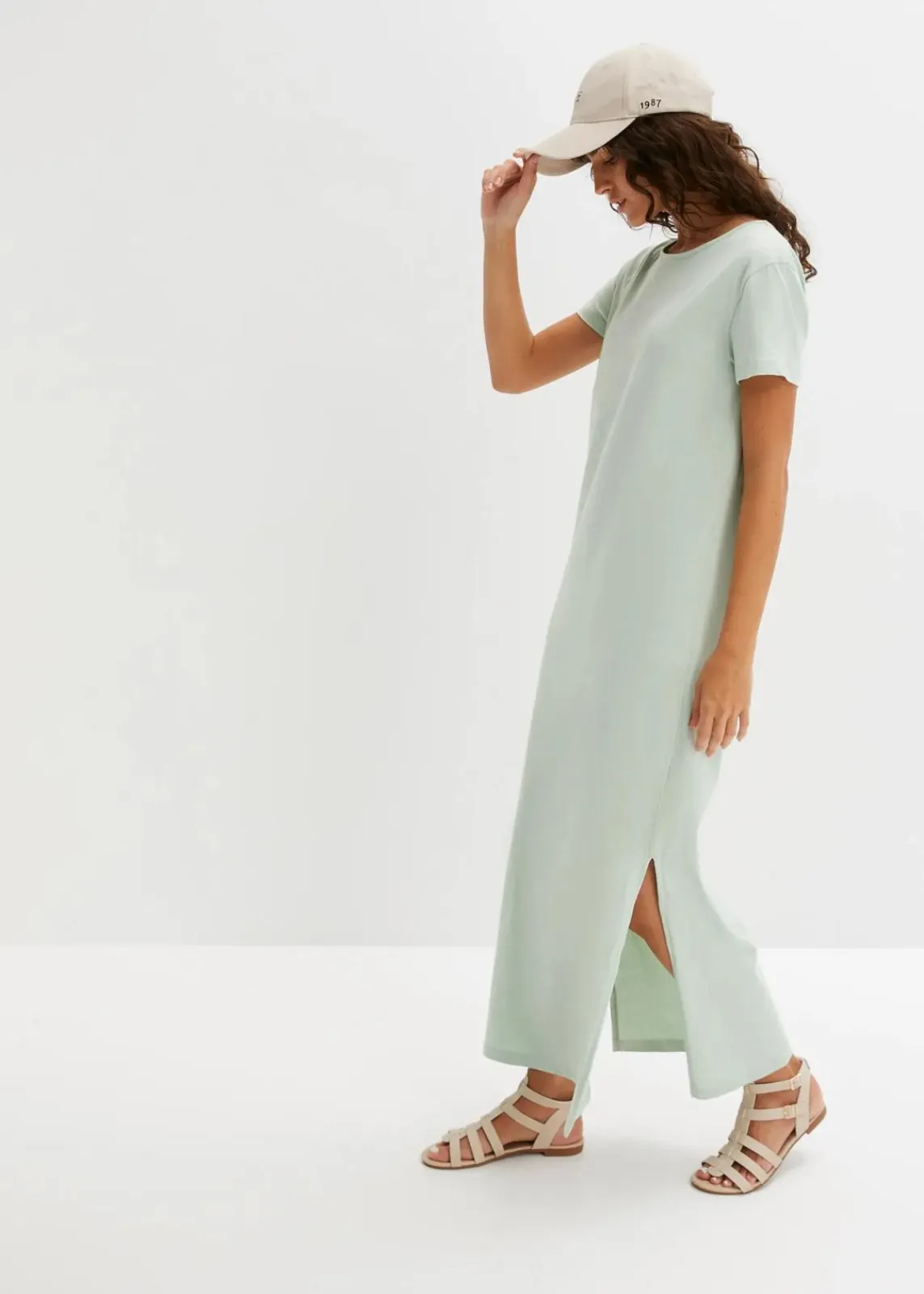 bonprix Bekleidung·Pullover & Strickjacken|Kleider^Maxikleid aus reiner Baumwolle hellschilf