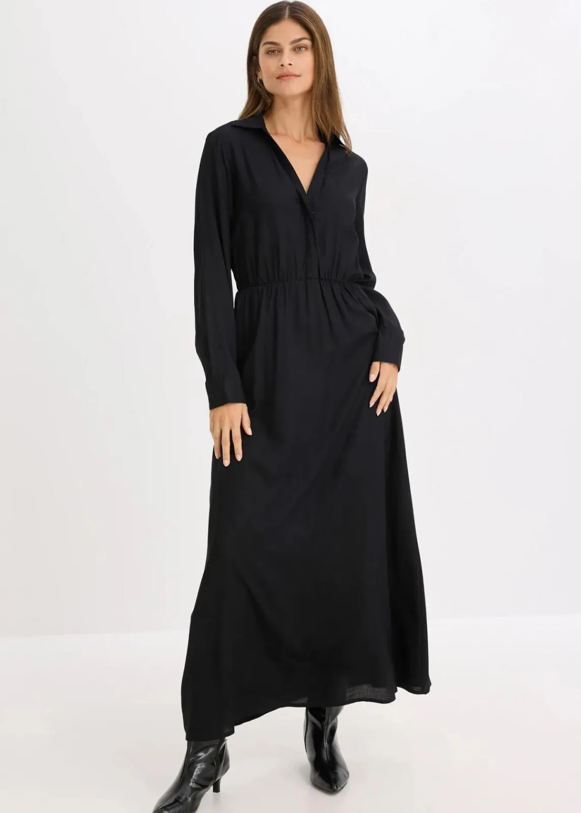 bonprix Nachhaltigere Materialien|Bekleidung·Pullover & Strickjacken^Maxikleid aus reiner Viskose schwarz