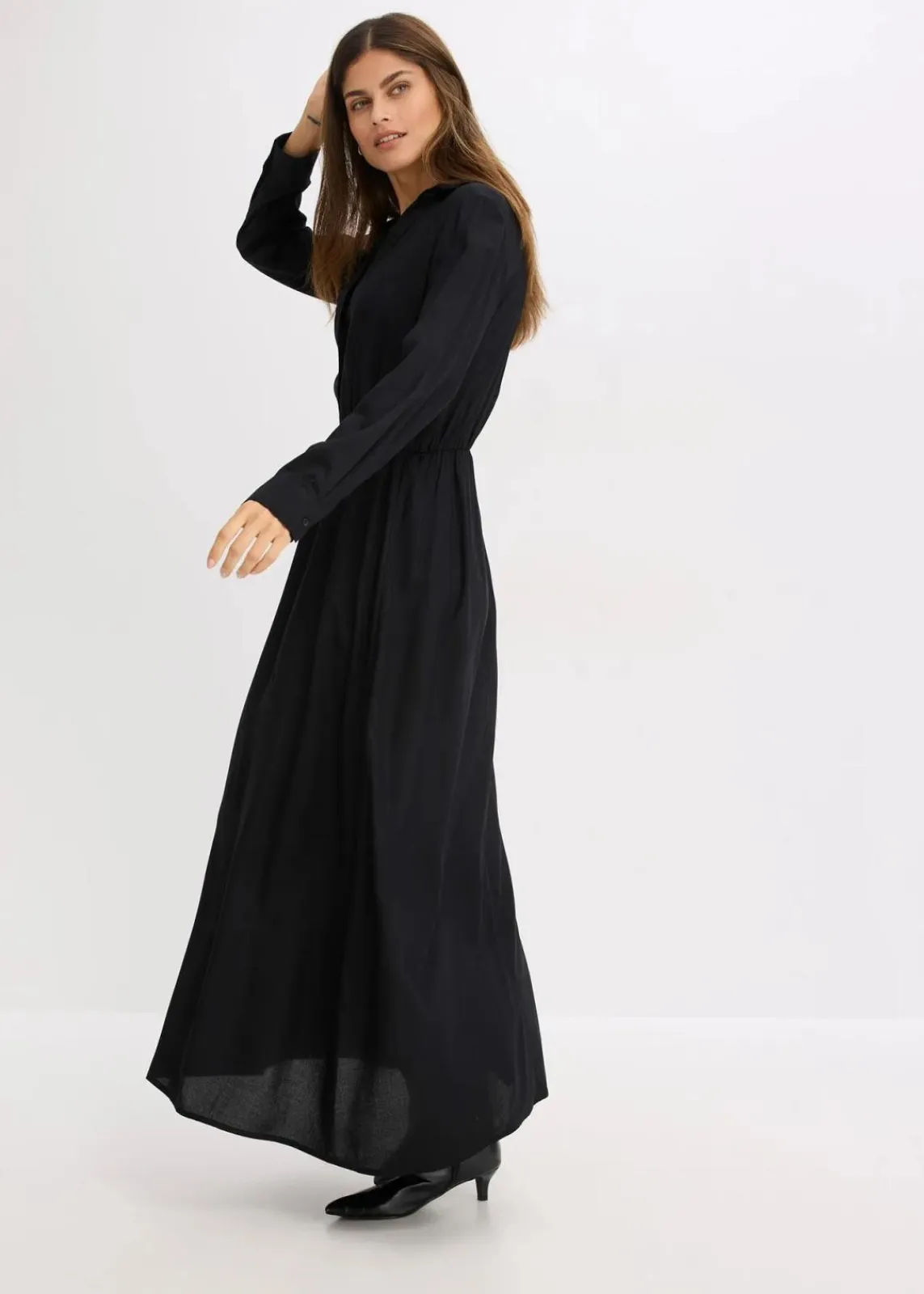 bonprix Nachhaltigere Materialien|Bekleidung·Pullover & Strickjacken^Maxikleid aus reiner Viskose schwarz