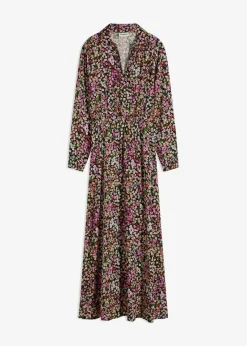 bonprix Nachhaltigere Materialien|Bekleidung·Pullover & Strickjacken^Maxikleid aus reiner Viskose pink/hellgrün geblümt