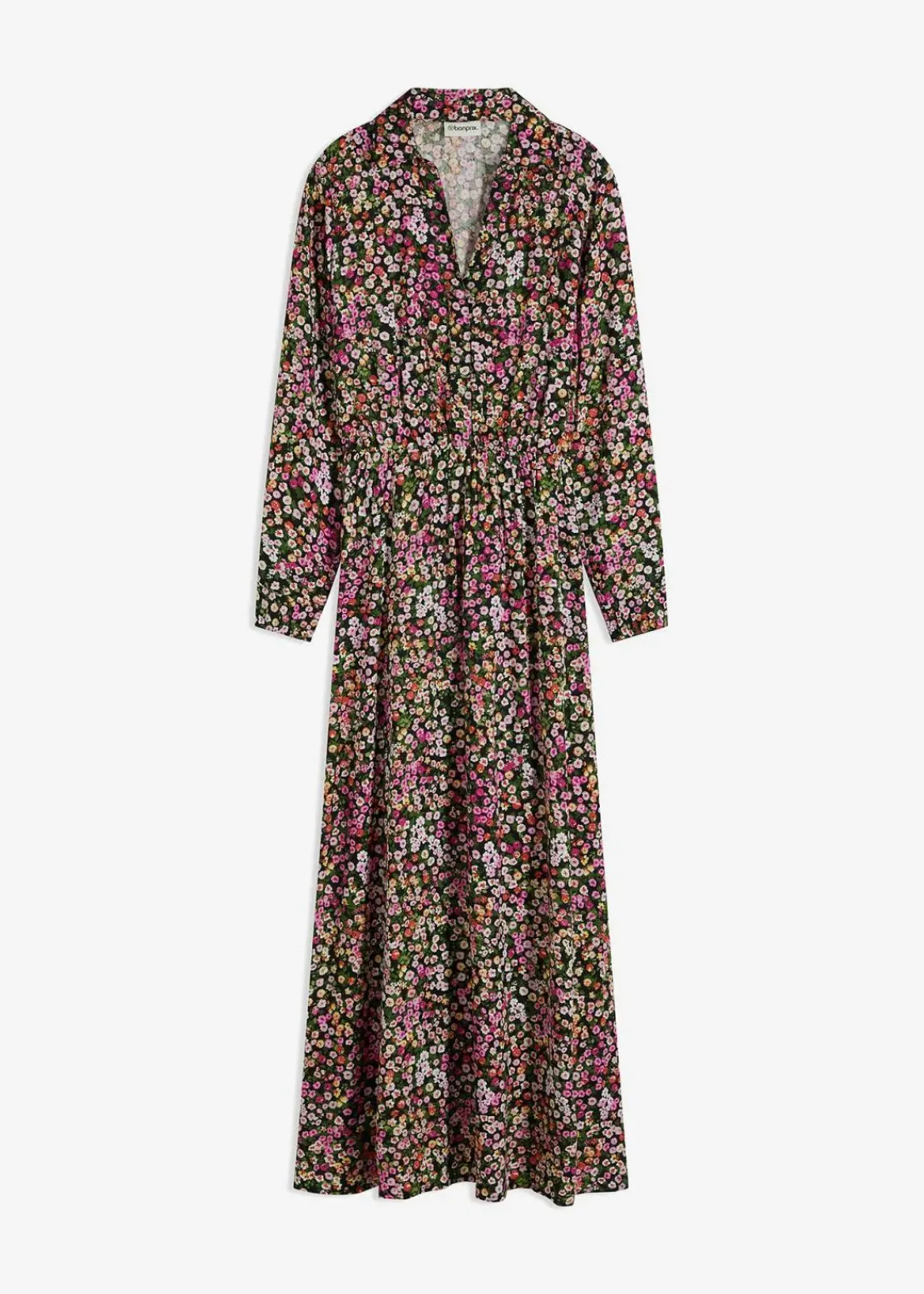 bonprix Nachhaltigere Materialien|Bekleidung·Pullover & Strickjacken^Maxikleid aus reiner Viskose pink/hellgrün geblümt