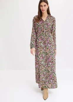 bonprix Nachhaltigere Materialien|Bekleidung·Pullover & Strickjacken^Maxikleid aus reiner Viskose pink/hellgrün geblümt
