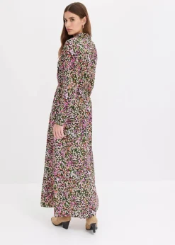 bonprix Nachhaltigere Materialien|Bekleidung·Pullover & Strickjacken^Maxikleid aus reiner Viskose pink/hellgrün geblümt