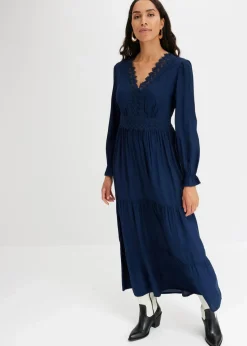 bonprix Kleider|Bekleidung·Pullover & Strickjacken^Maxikleid aus reiner Viskose dunkelblau