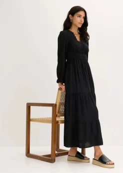 bonprix Bekleidung·Pullover & Strickjacken|Kleider^Maxikleid aus reiner Viskose schwarz