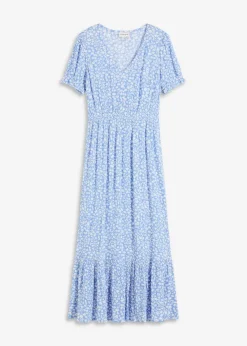 bonprix Nachhaltigere Materialien|Kleider^Maxikleid aus reiner Viskose blau/weiß geblümt