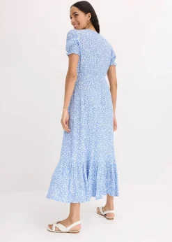 bonprix Nachhaltigere Materialien|Kleider^Maxikleid aus reiner Viskose blau/weiß geblümt