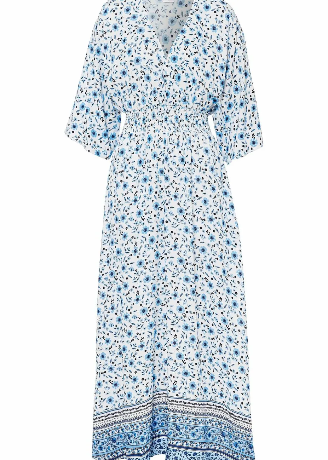 bonprix Bekleidung·Pullover & Strickjacken|Kleider^Maxikleid aus reiner Viskose blau geblümt