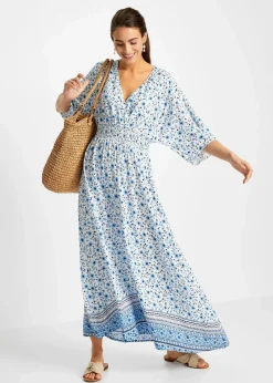 bonprix Bekleidung·Pullover & Strickjacken|Kleider^Maxikleid aus reiner Viskose blau geblümt