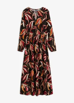 bonprix Bekleidung·Pullover & Strickjacken|Kleider^Maxikleid aus reiner Viskose schwarz floral