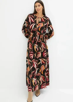 bonprix Bekleidung·Pullover & Strickjacken|Kleider^Maxikleid aus reiner Viskose schwarz floral