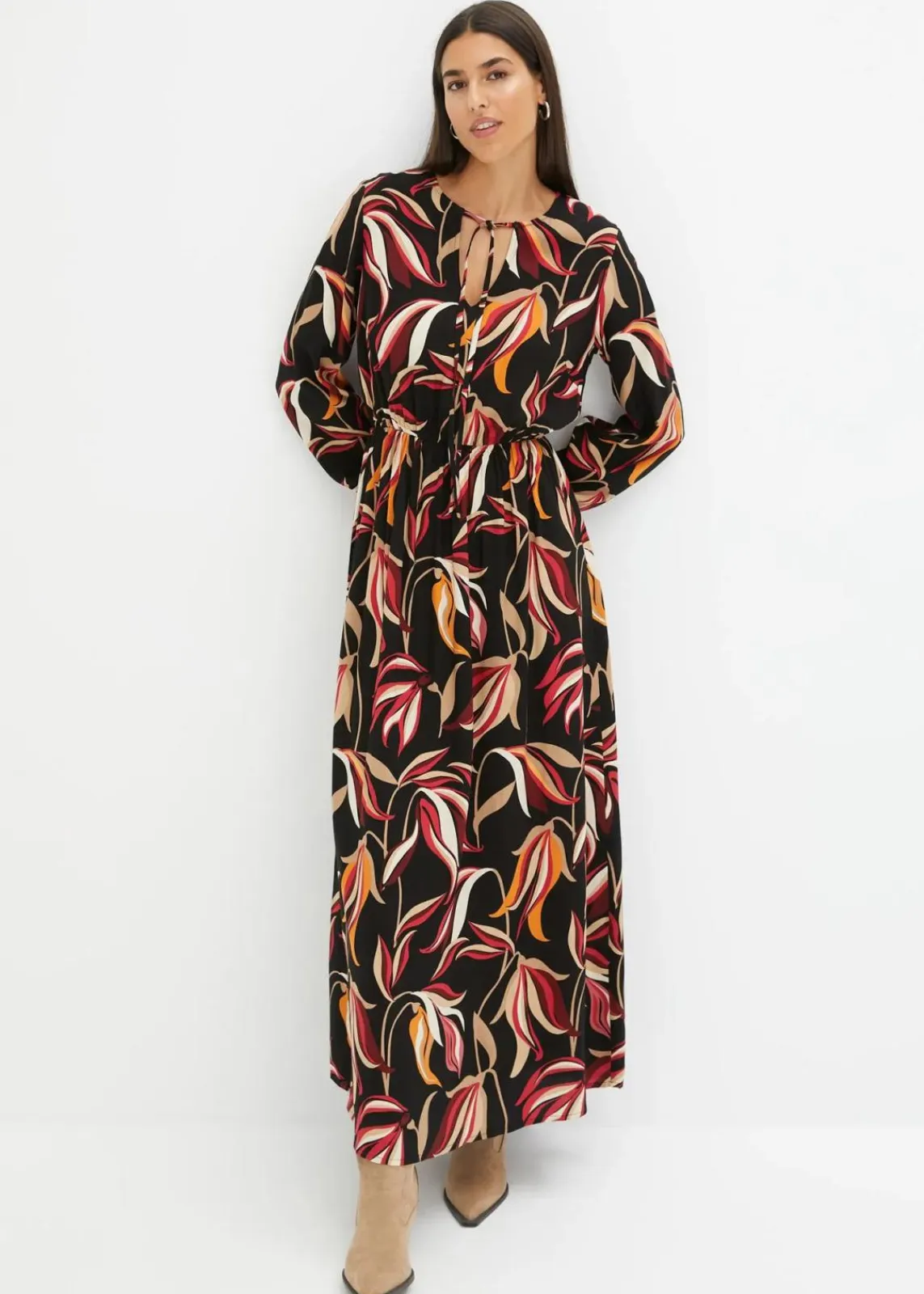 bonprix Bekleidung·Pullover & Strickjacken|Kleider^Maxikleid aus reiner Viskose schwarz floral