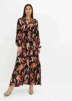 bonprix Bekleidung·Pullover & Strickjacken|Kleider^Maxikleid aus reiner Viskose schwarz floral