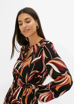 bonprix Bekleidung·Pullover & Strickjacken|Kleider^Maxikleid aus reiner Viskose schwarz floral