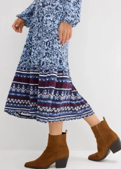 bonprix Bekleidung·Pullover & Strickjacken|Kleider^Maxikleid aus softem Viskose-Elasthan-Mix dunkelblau/hellblau/himmelblau/wollweiß/rubinrot bedruckt