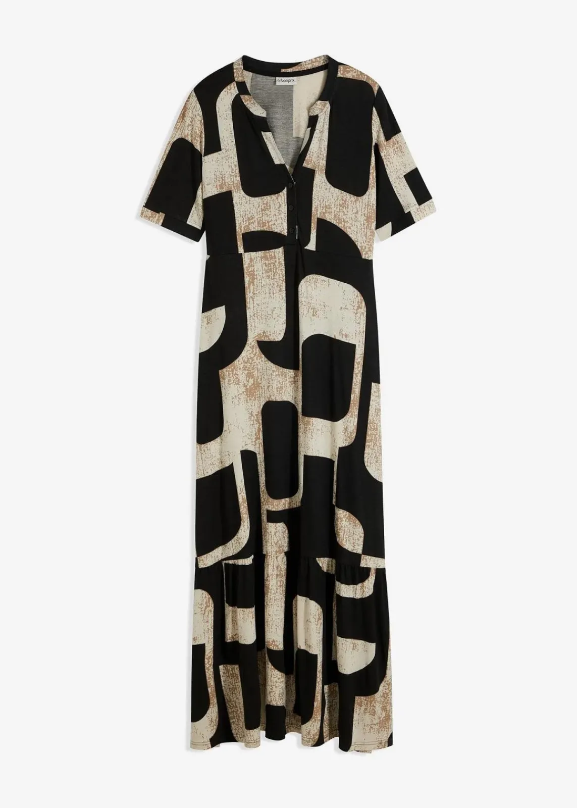 bonprix Nachhaltigere Materialien|Kleider^Maxikleid aus softem Viskose-Mix schwarz/creme graphisch bedruckt