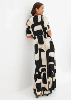 bonprix Nachhaltigere Materialien|Kleider^Maxikleid aus softem Viskose-Mix schwarz/creme graphisch bedruckt